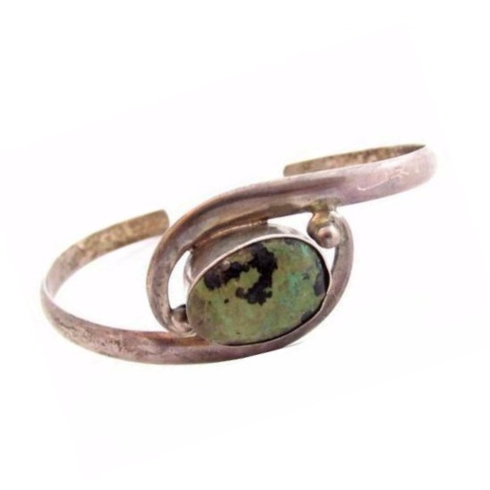 Jasper Vintage‎ Estate 925 Mexico HOB Sterling Silver Cuff Bangle Bracelet